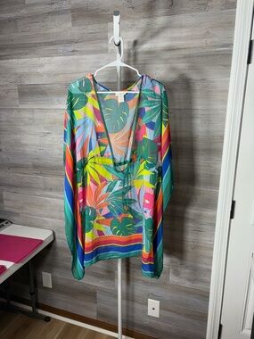 Bleu Rod Beattie Tropical Multicolor V-Neck Swim Coverup 2047